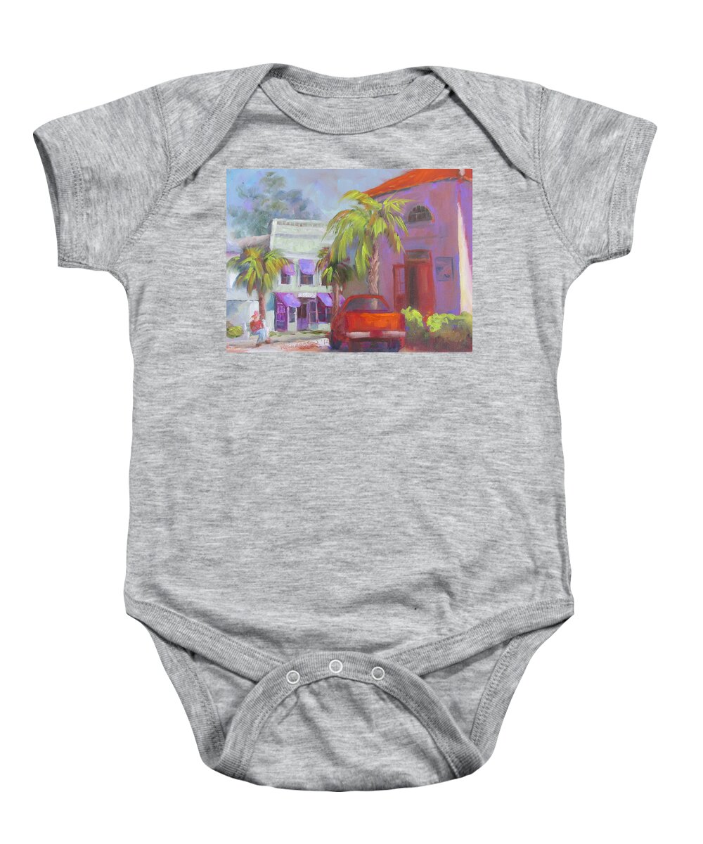 Apalachicola Baby Onesie featuring the painting Downtown Books Four PM by Susan Richardson