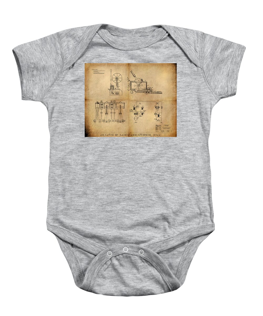 Steampunk Baby Onesie featuring the painting Drive System Assemblies by James Hill