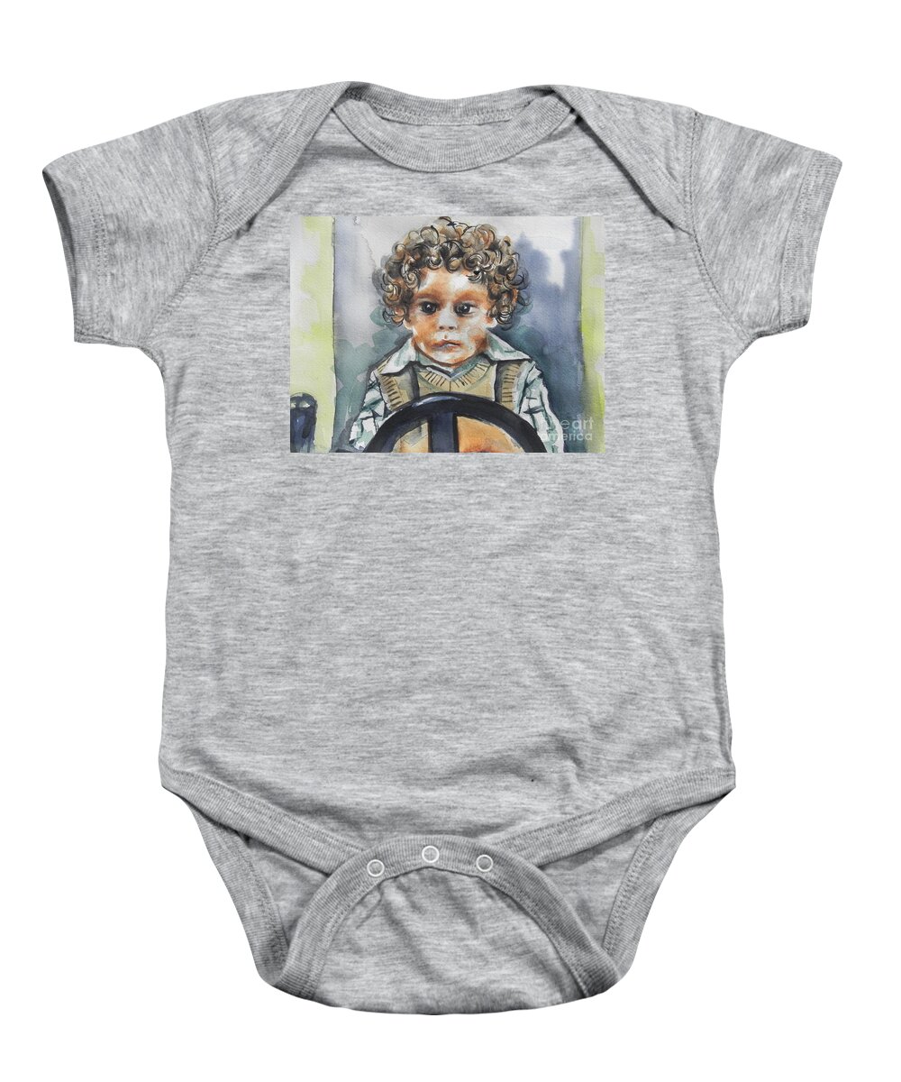 Watercolor Painting Baby Onesie featuring the painting Driving the Taxi by Chrisann Ellis