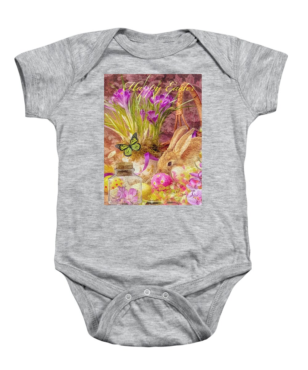 Easter Bunny Baby Onesie featuring the painting Easter Bunny by Mo T