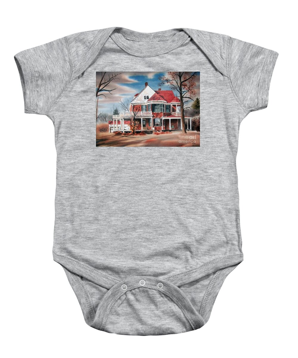 Edgar Home Baby Onesie featuring the painting Edgar Home by Kip DeVore