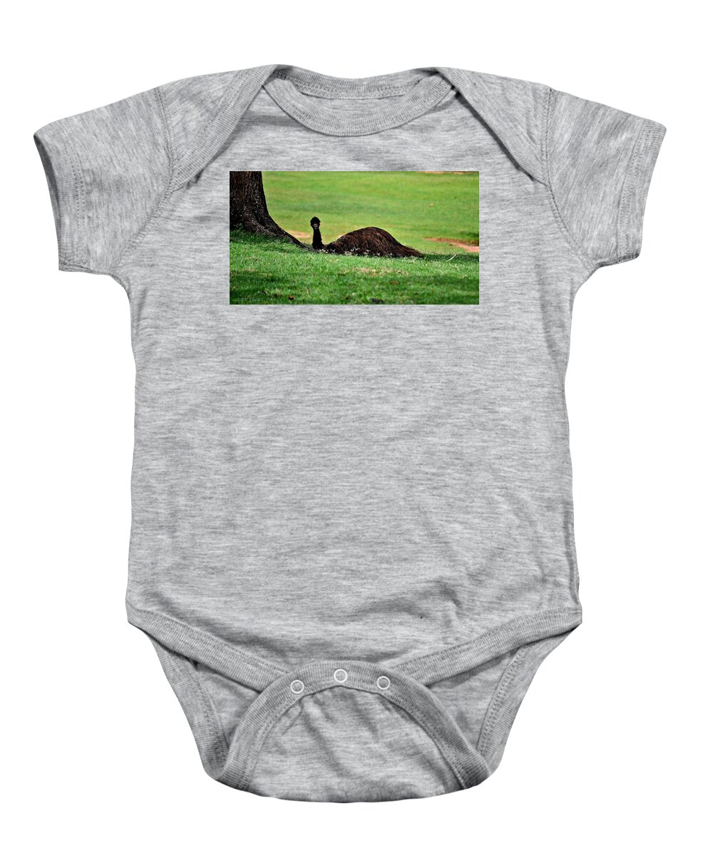 Emu Baby Onesie featuring the photograph Emu at Rest by Tara Potts
