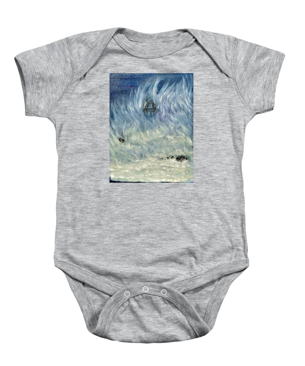 Lighthouse Baby Onesie featuring the painting Engulfed Light House by Suzanne Surber