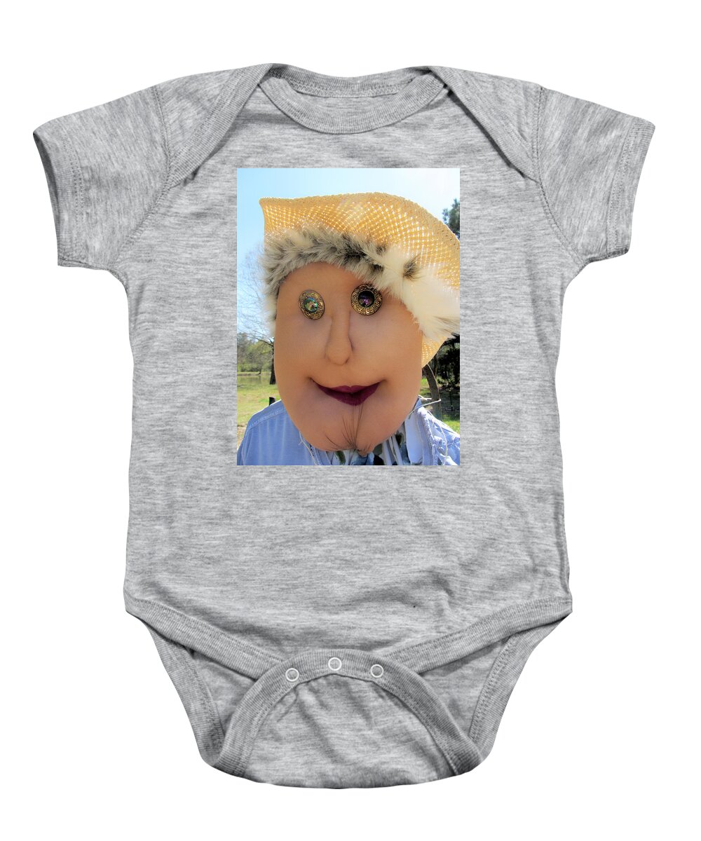 Ethel Baby Onesie featuring the photograph Ethel The Scarecrow by Kathy Clark