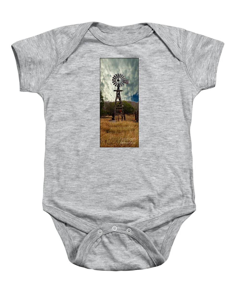 Windmill Baby Onesie featuring the photograph Face The Wind - Windmill Photography Art by Ella Kaye Dickey