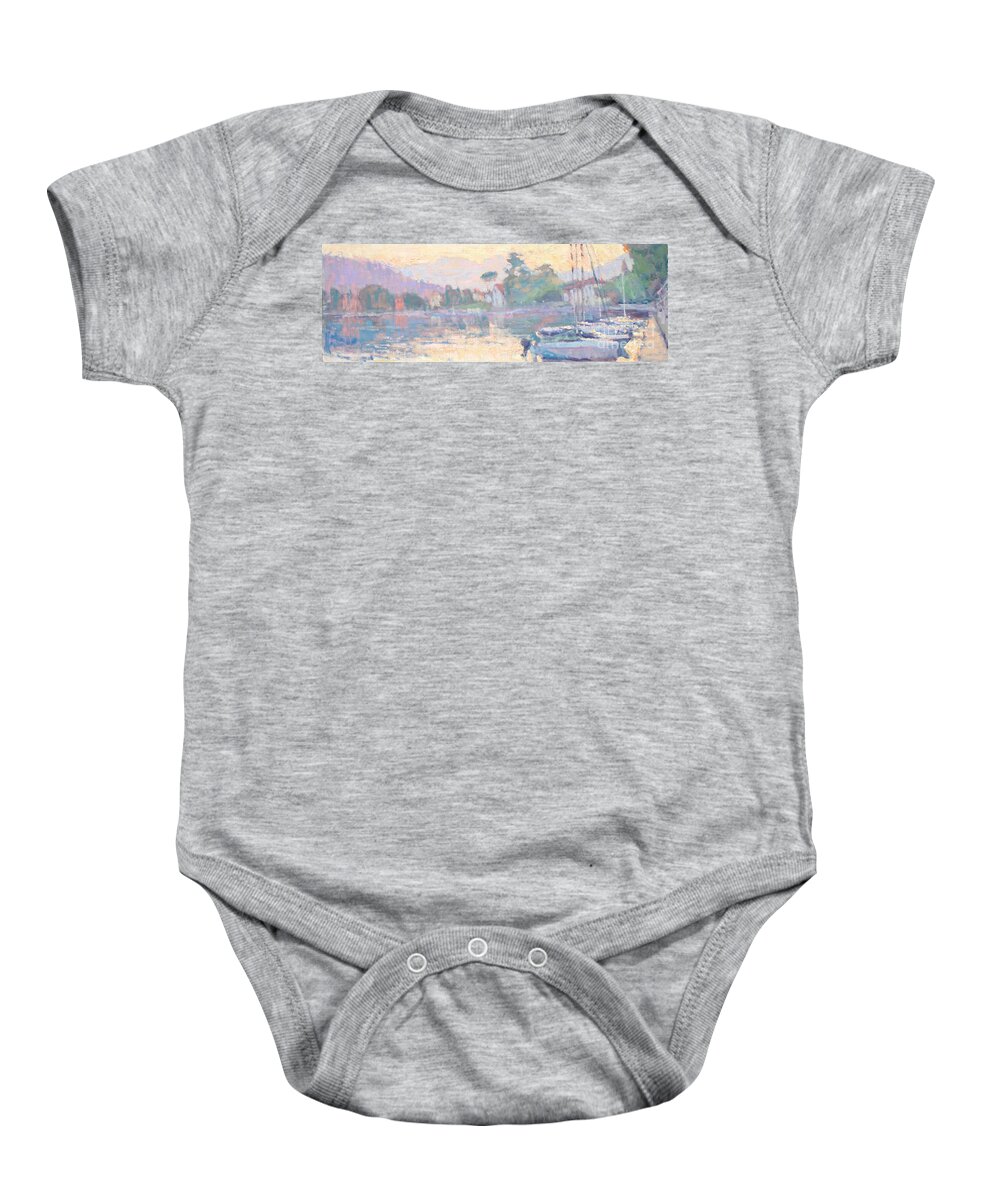 Lenno Baby Onesie featuring the painting Febbraio by Jerry Fresia