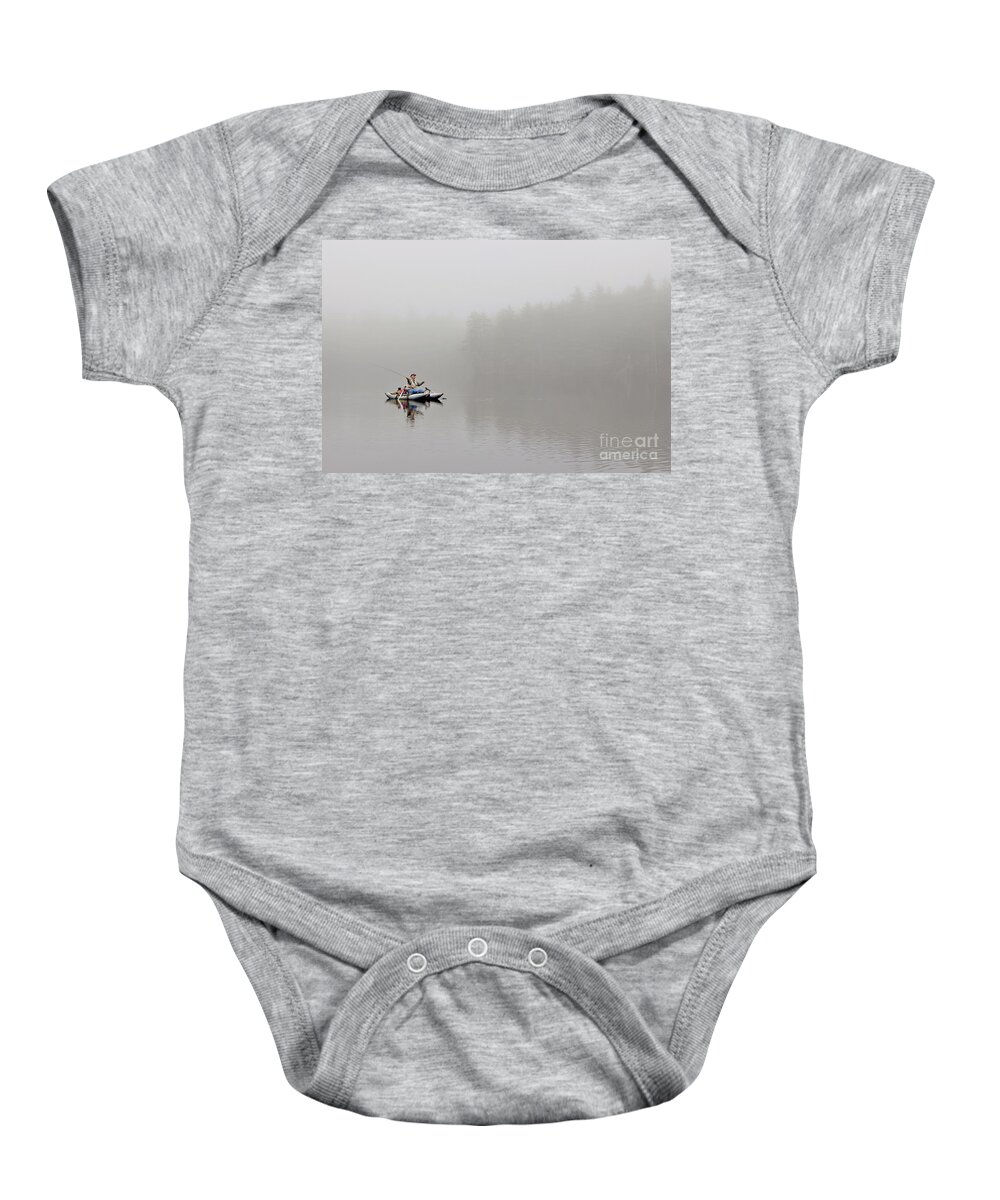 Maine Baby Onesie featuring the photograph Fishing in the Fog by Karin Pinkham