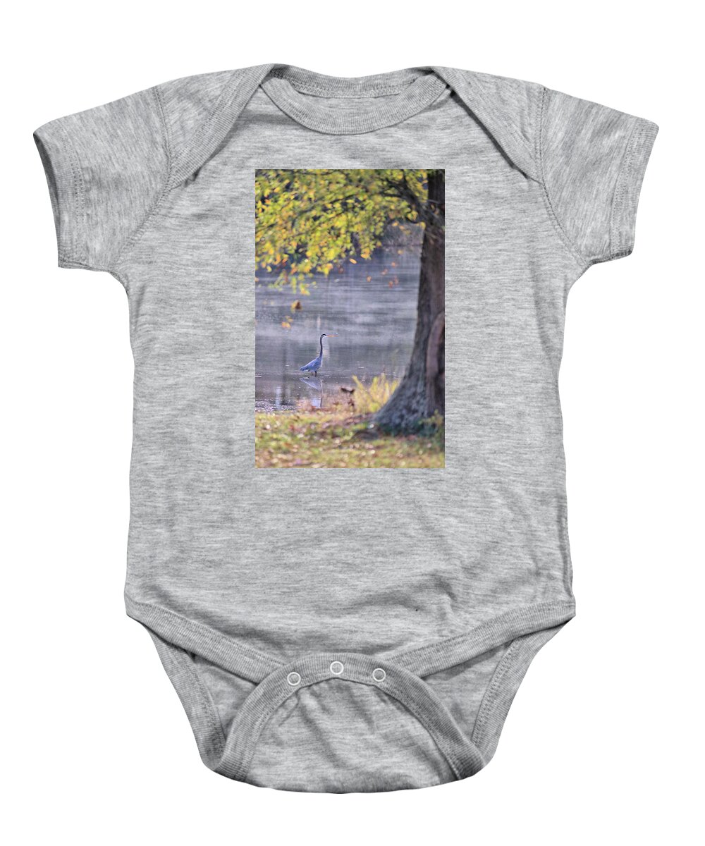 7624 Baby Onesie featuring the photograph Fishing on a Misty Pond by Gordon Elwell