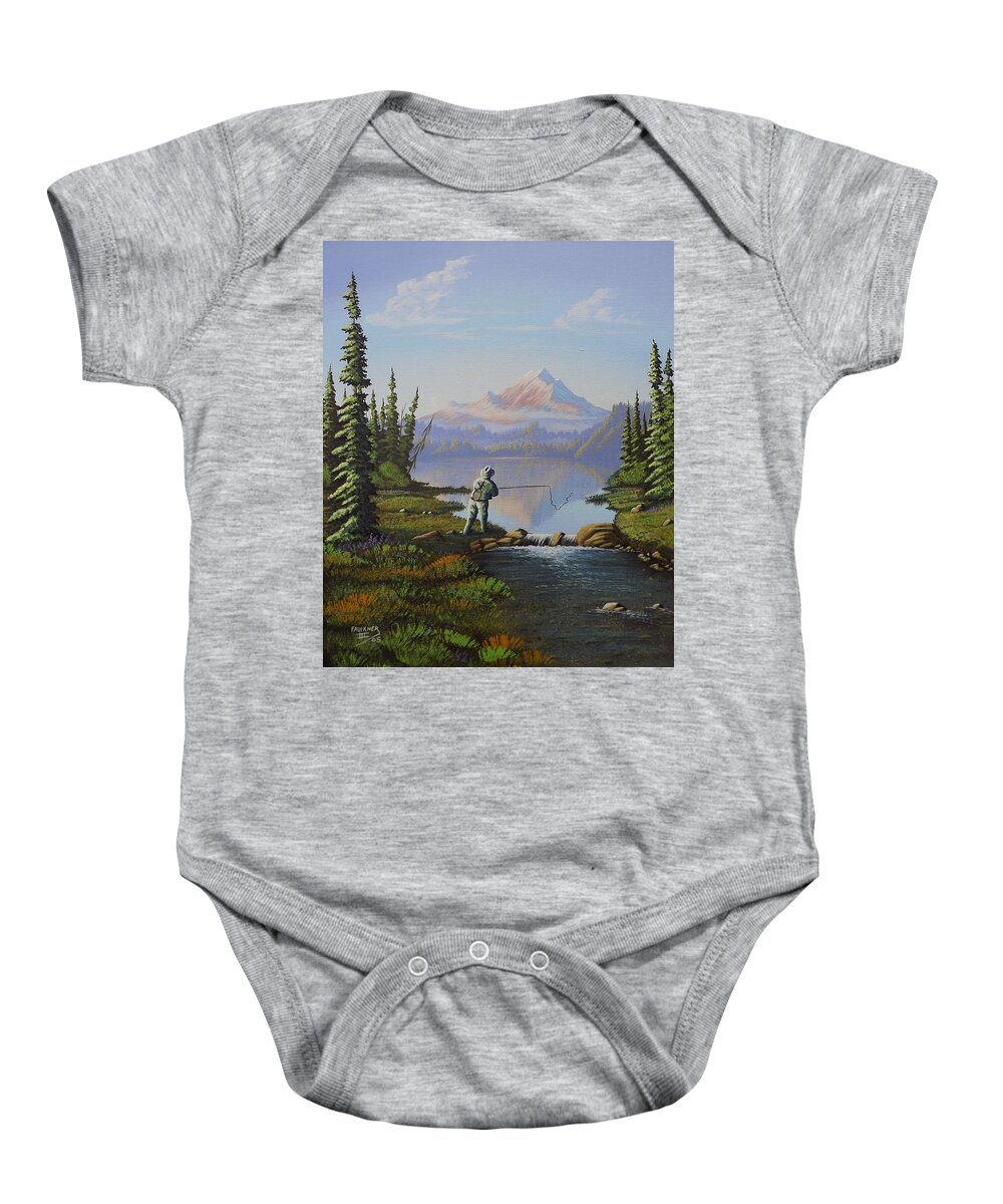 Fishing Baby Onesie featuring the painting Fishing the High Lakes by Richard Faulkner