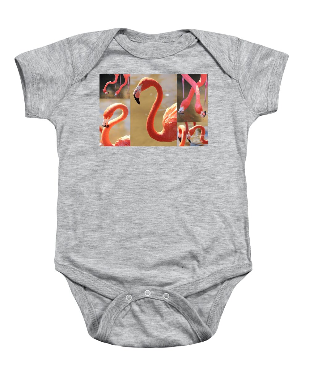 Flamingo Baby Onesie featuring the photograph Flamingo Collage by Carol Groenen