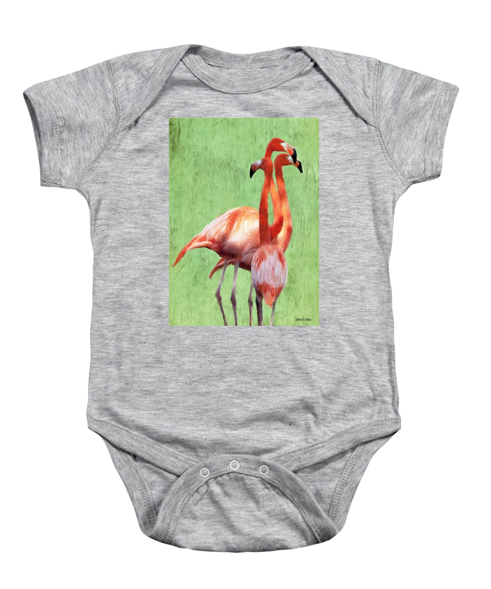Tall Baby Onesie featuring the painting Flamingo Twist by Jeffrey Kolker