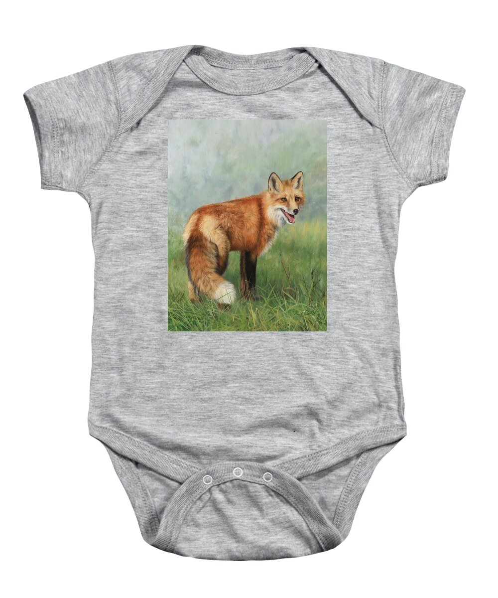 Fox Baby Onesie featuring the painting Fox by David Stribbling
