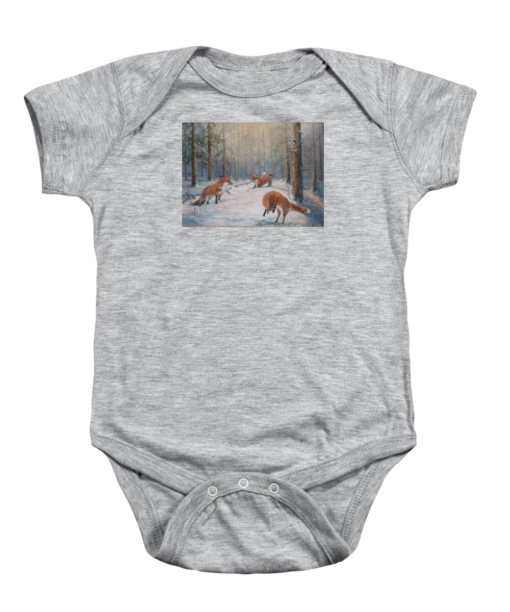 Nature Baby Onesie featuring the painting Forest games by Donna Tucker