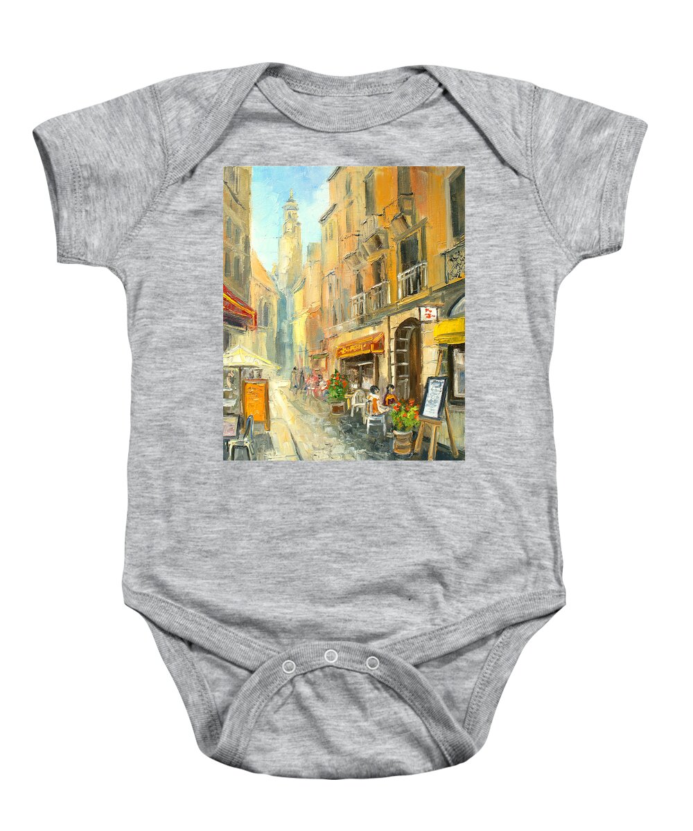 France Baby Onesie featuring the painting French small street by Luke Karcz