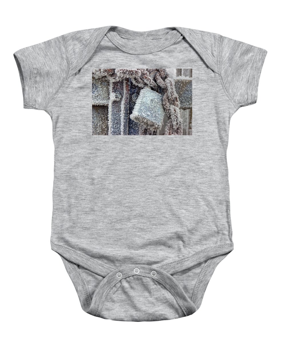 Frozen Lock Baby Onesie featuring the photograph Frozen Lock and Chain by Michael Eingle