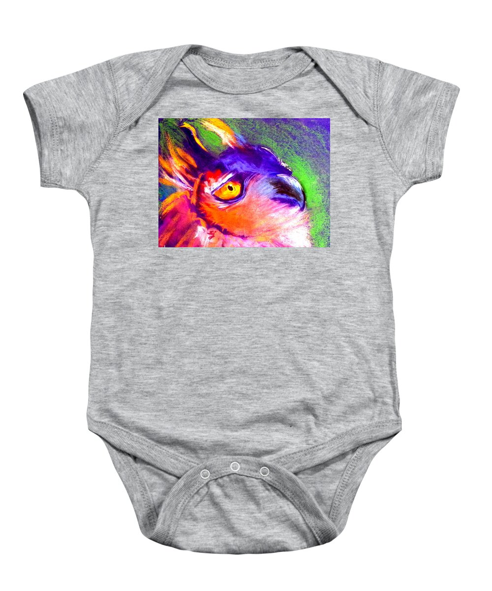 Art Baby Onesie featuring the painting Funky European Eagle Owl Art Print by Sue Jacobi