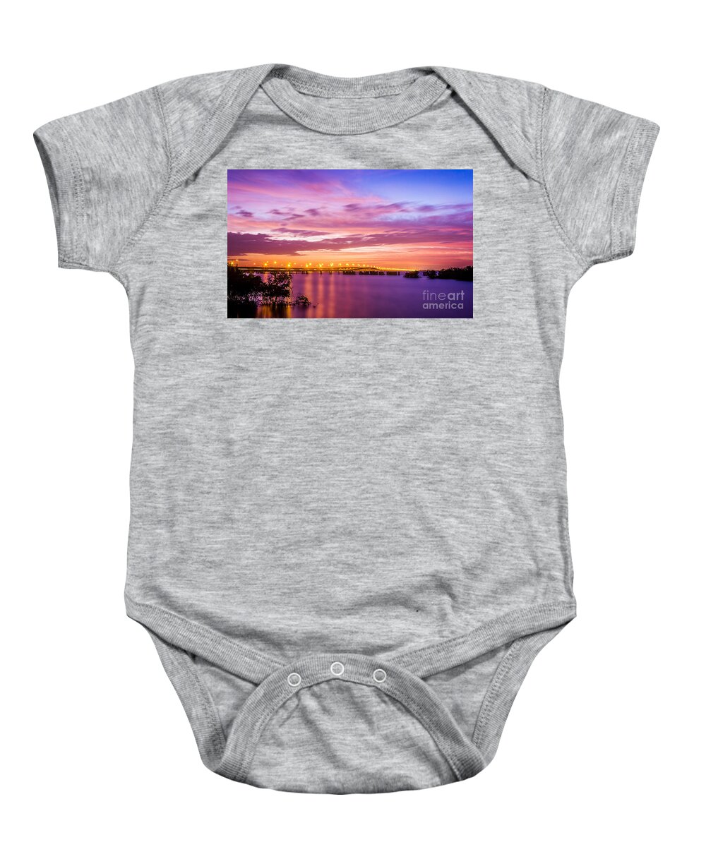 Gandy Bridge Baby Onesie featuring the photograph Gandy Lights by Marvin Spates