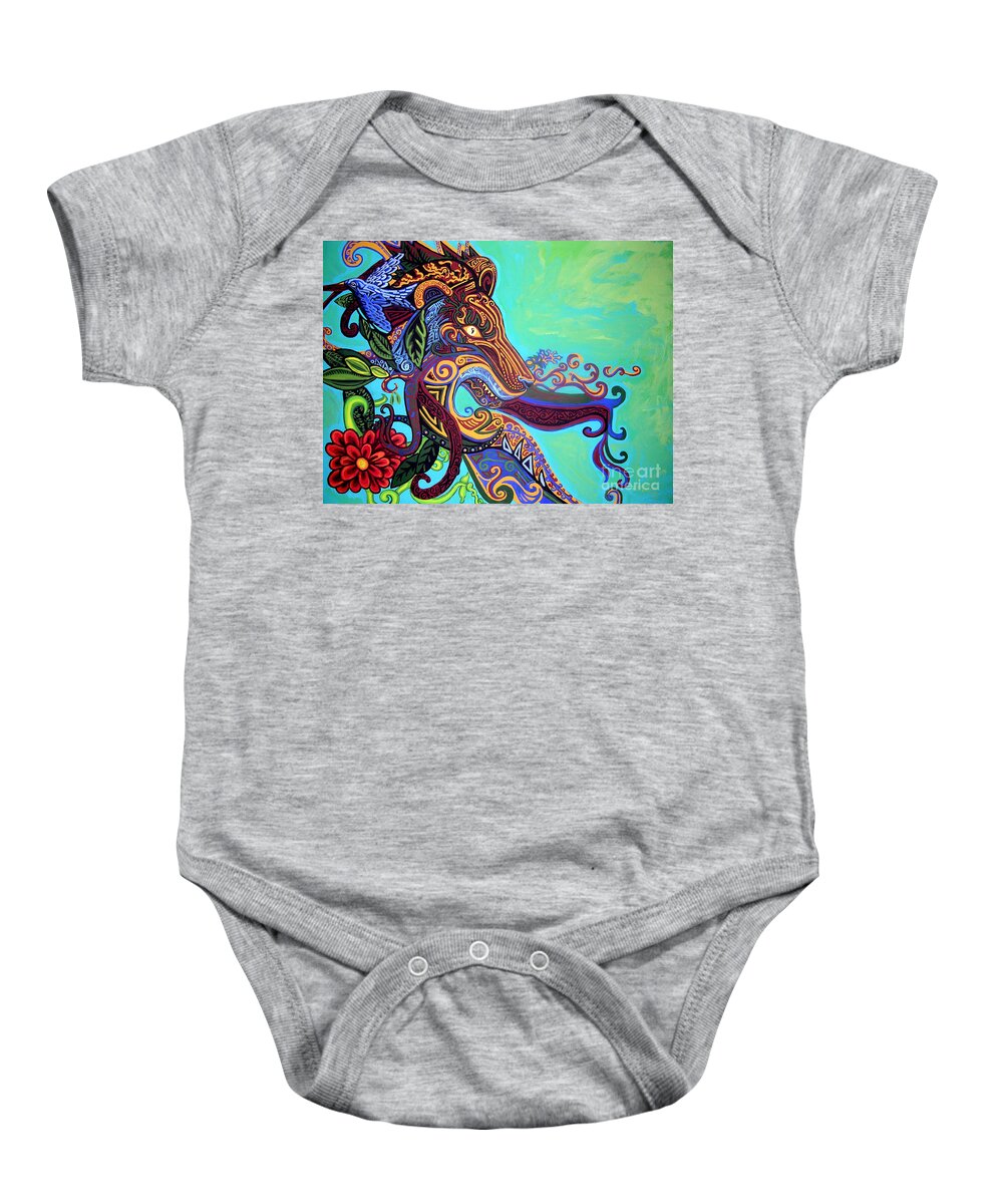 Lion Baby Onesie featuring the painting Gargoyle Lion 3 by Genevieve Esson
