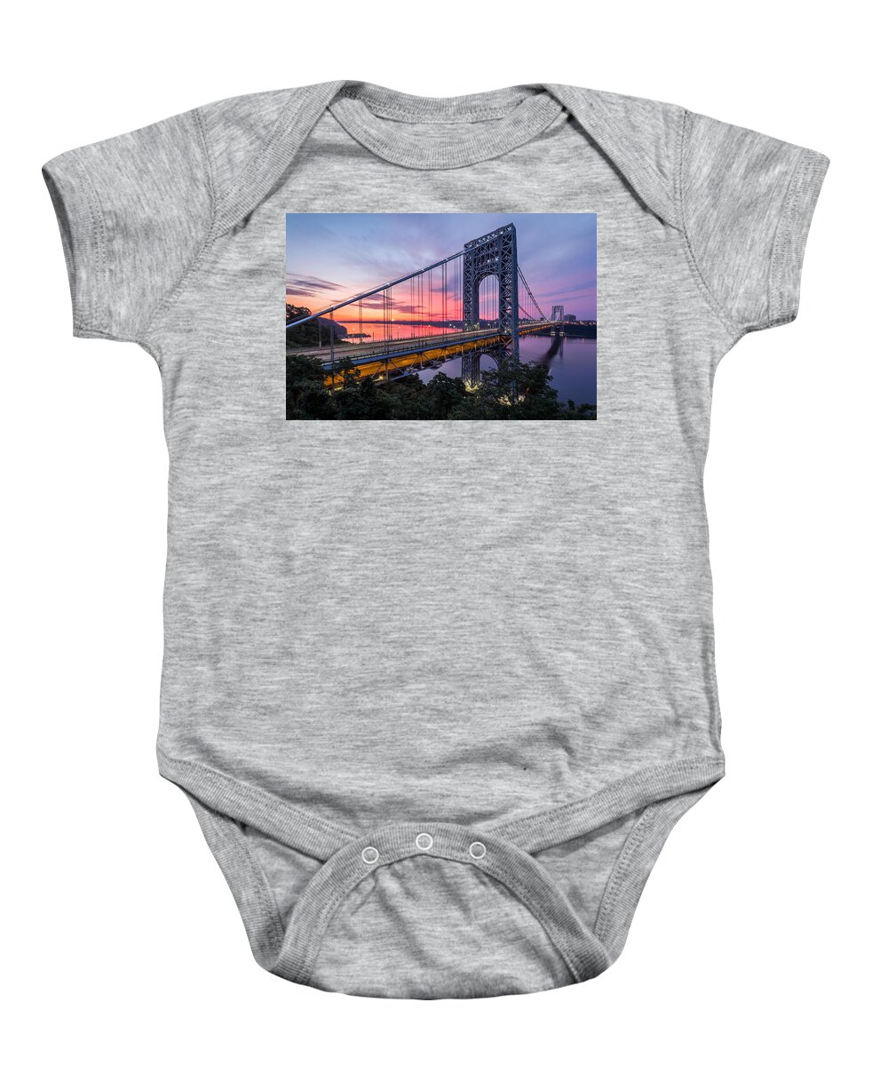 Horizontal Baby Onesie featuring the photograph George Washington Bridge by Mihai Andritoiu