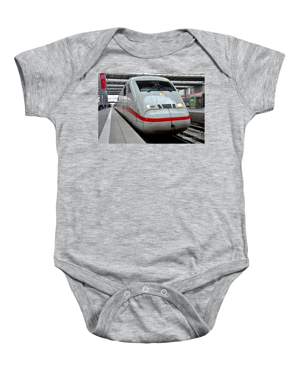 Train Baby Onesie featuring the photograph German ICE intercity bullet train Munich Germany by Imran Ahmed