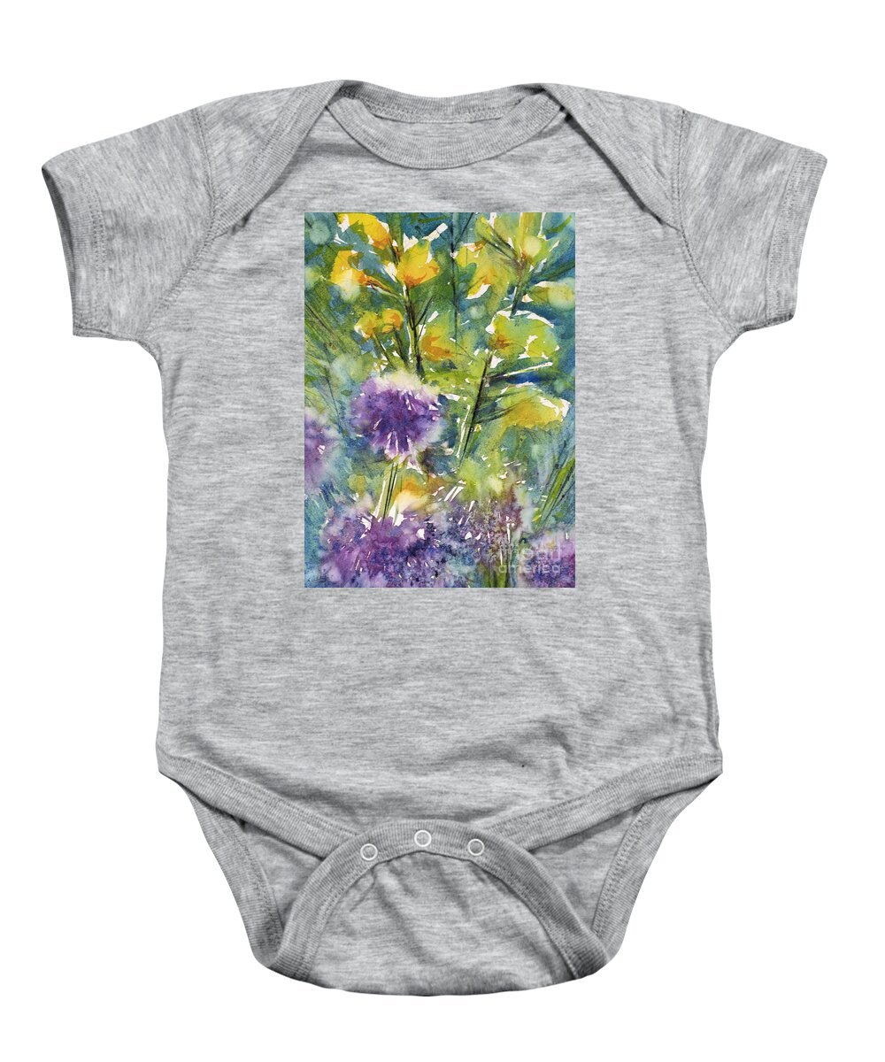 Flower Baby Onesie featuring the painting Globes and Rockets by Judith Levins