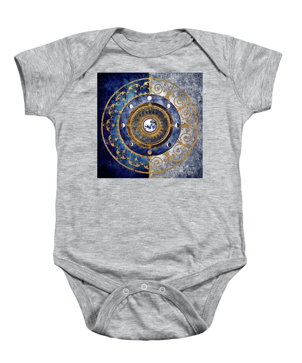 Moon Baby Onesie featuring the digital art Gold And Sapphire Moon Dial I by Michael Marcon