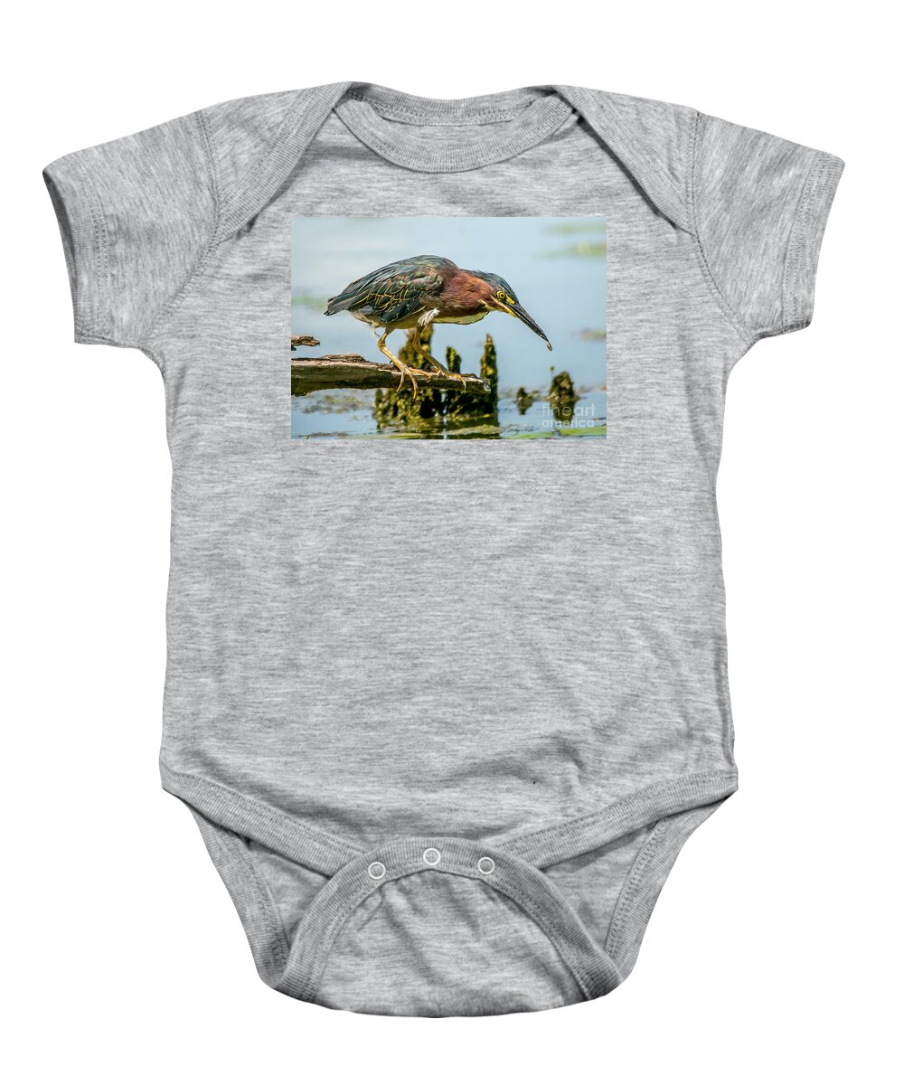 Green Feathers Baby Onesie featuring the photograph Good Green Fisher by Cheryl Baxter
