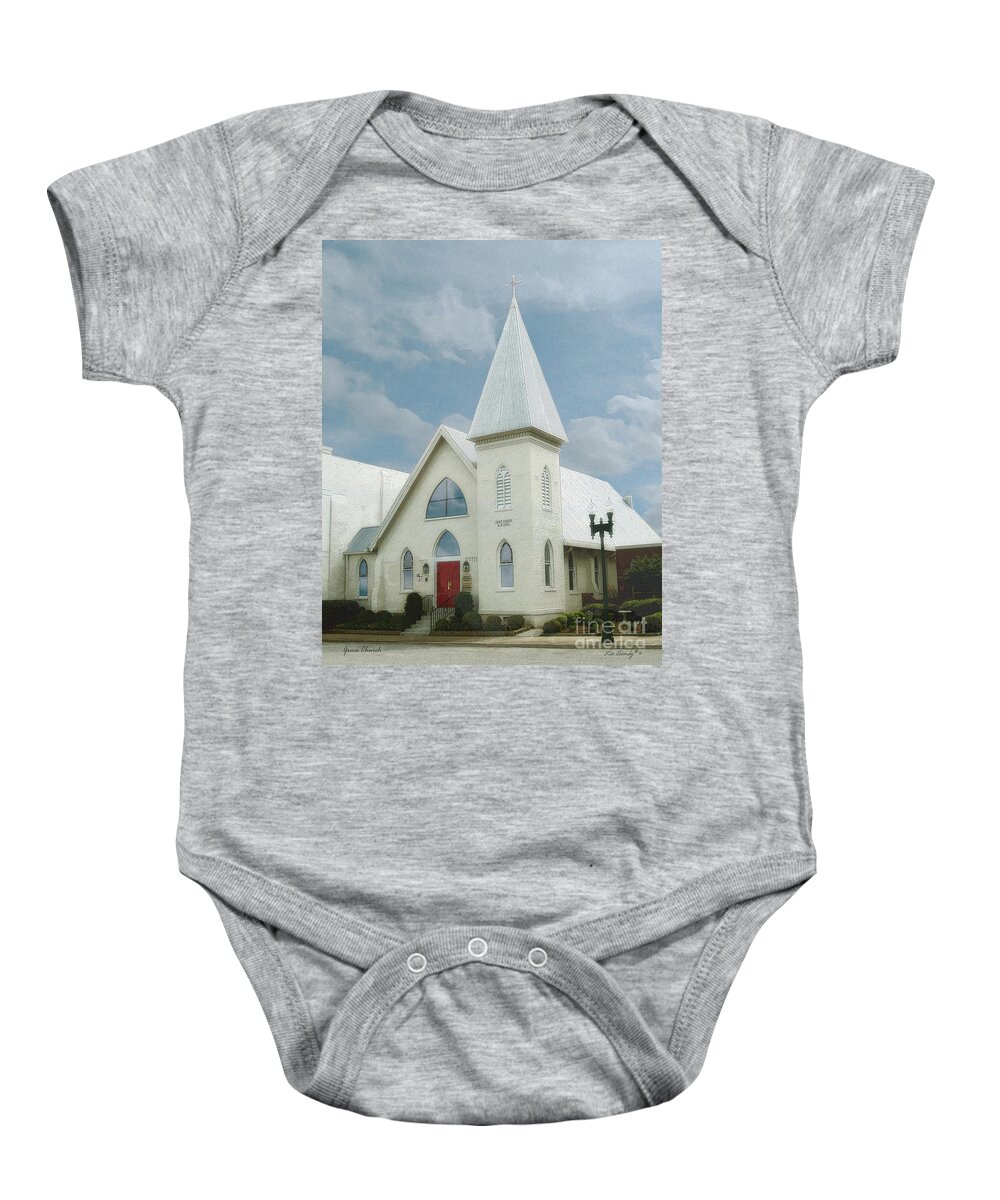 Windows On The Square Baby Onesie featuring the photograph Grace Church by Lee Owenby