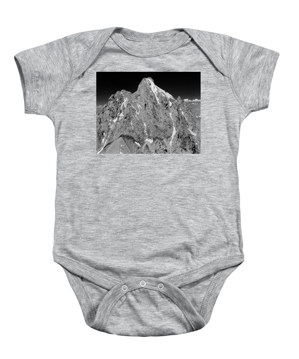 Grand Teton Baby Onesie featuring the photograph 409224-BW-Grand Teton from Middle Teton by Ed Cooper Photography