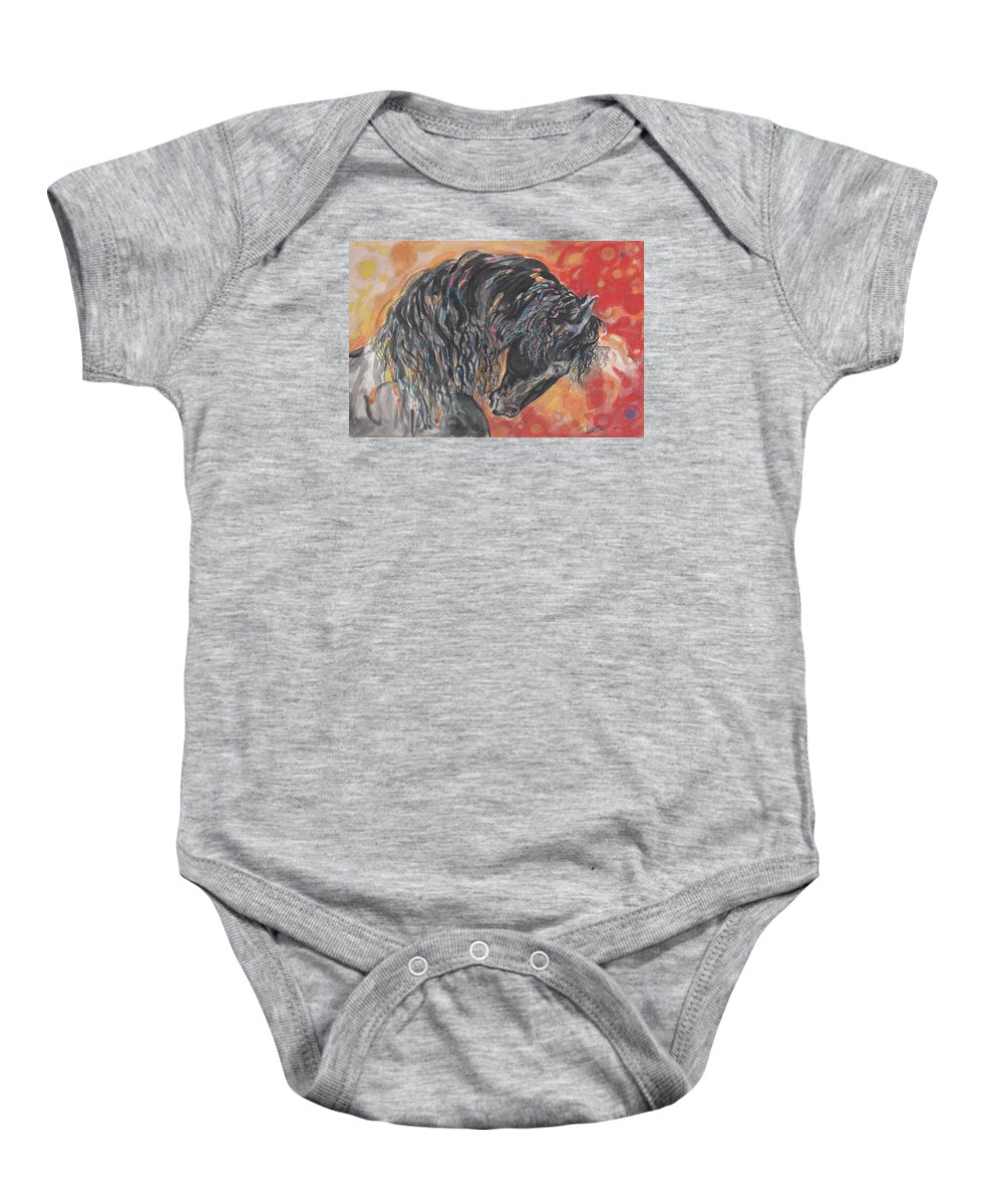 Mary Ogden Armstrong Baby Onesie featuring the painting Great Fresian by Mary Armstrong