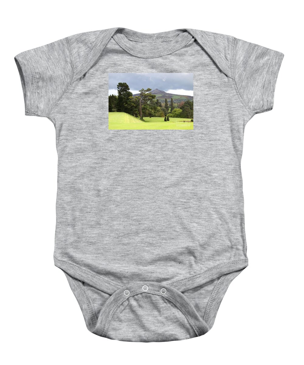 Powerscourt Baby Onesie featuring the photograph Green Green Garden And Mountain by Christiane Schulze Art And Photography
