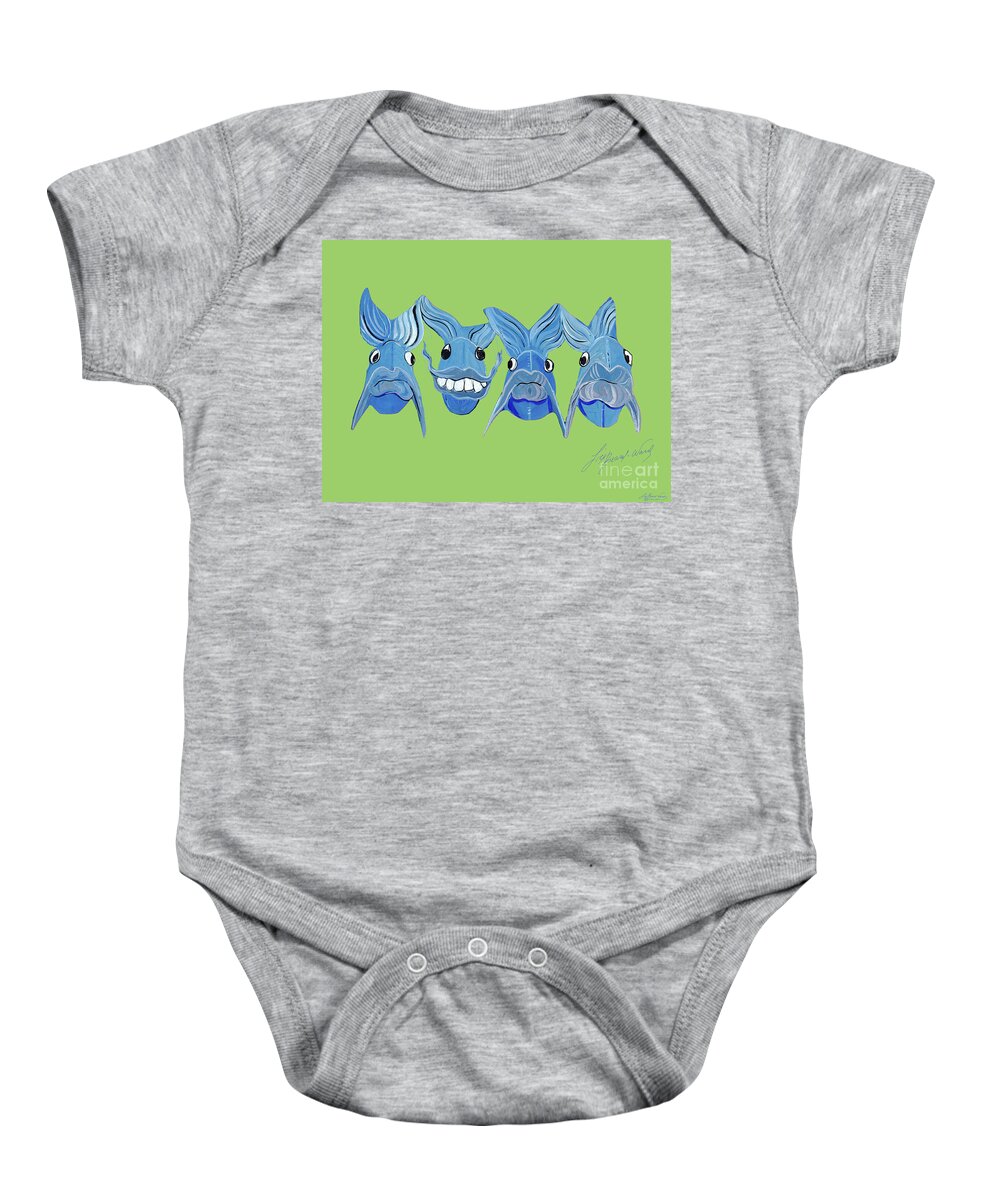 Fish Baby Onesie featuring the painting Grinning Fish by Lizi Beard-Ward