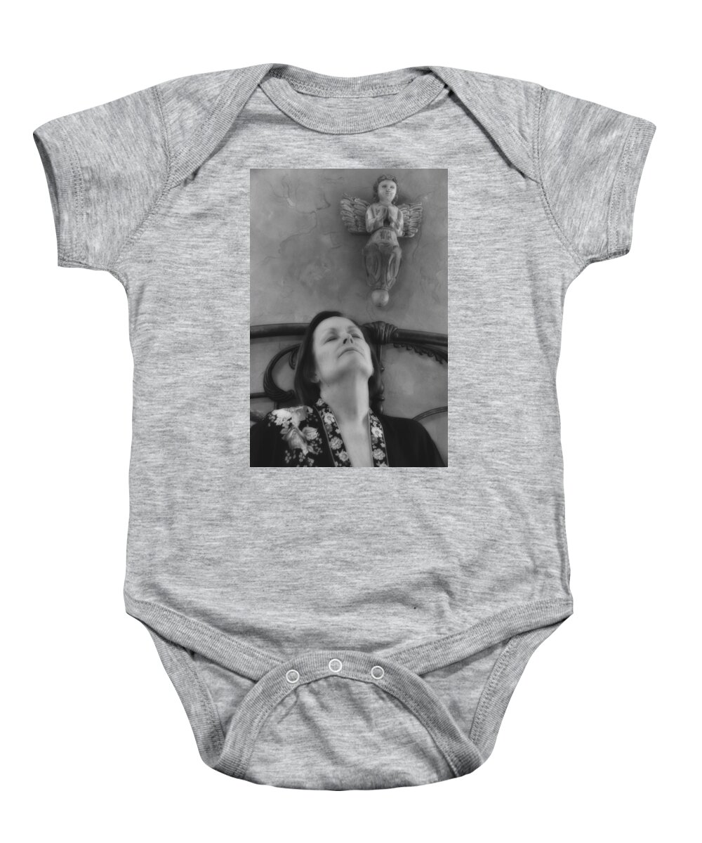 Portrait Baby Onesie featuring the photograph Guardian Angel BW by Ron White