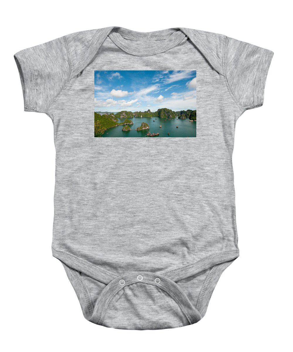 Halong Bay Baby Onesie featuring the photograph Seascape of Halong bay in the Pacific Ocean, Vietnam by Michalakis Ppalis