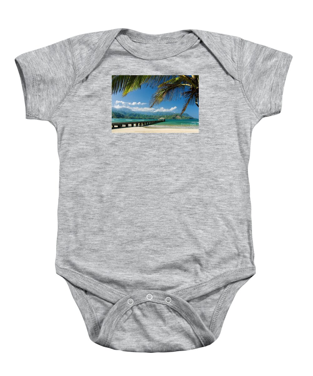 Bay Baby Onesie featuring the photograph Hanalei Pier and beach by M Swiet Productions