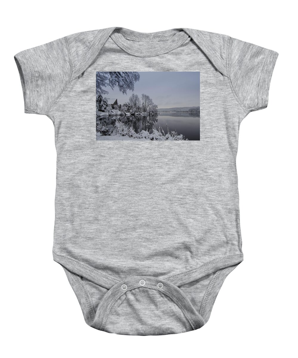 Landscape Baby Onesie featuring the photograph Happy Holidays from Lake Musconetcong by GeeLeesa Productions