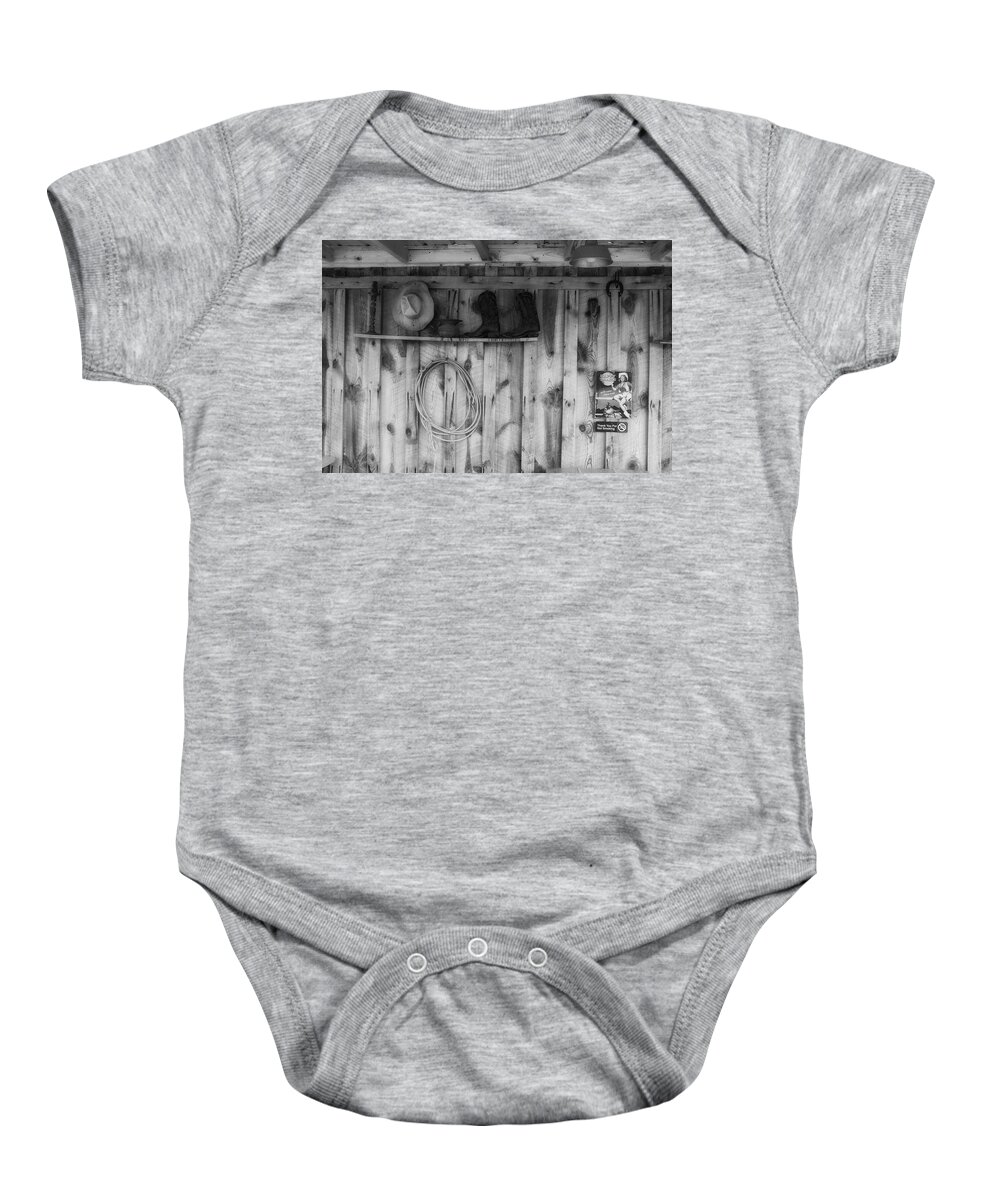 Black & White Baby Onesie featuring the photograph Hat Boots and Lariat by Ron White