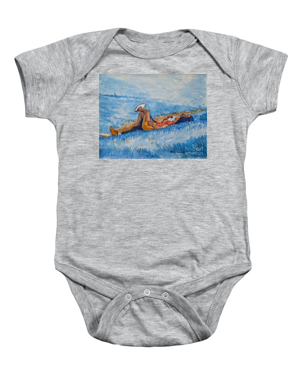 Young Baby Onesie featuring the painting Hello Young Lovers In Blue by Charles M Williams