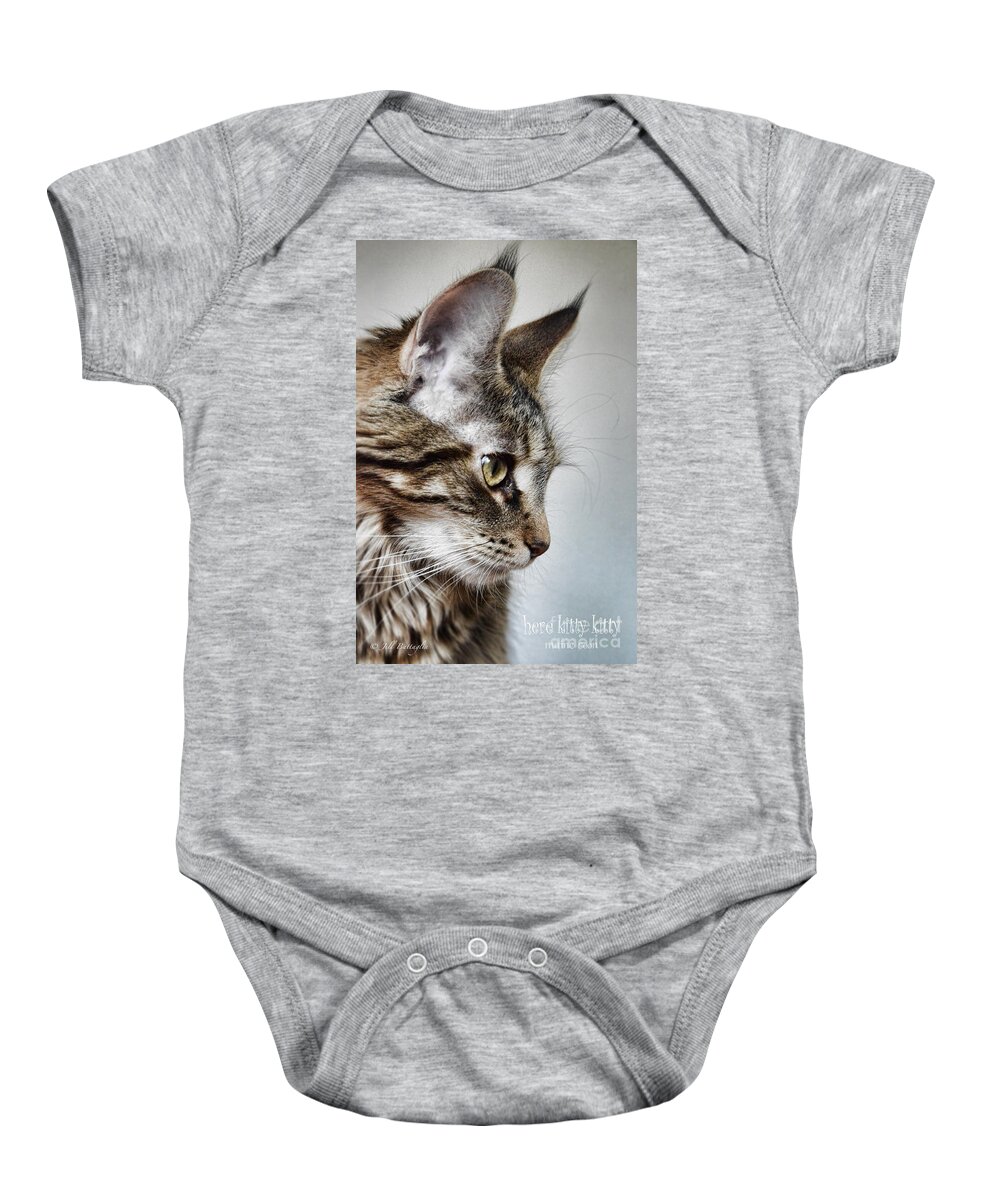 Maine Coon Cat Side Portrait Baby Onesie featuring the photograph Here Kitty Kitty by Jill Battaglia