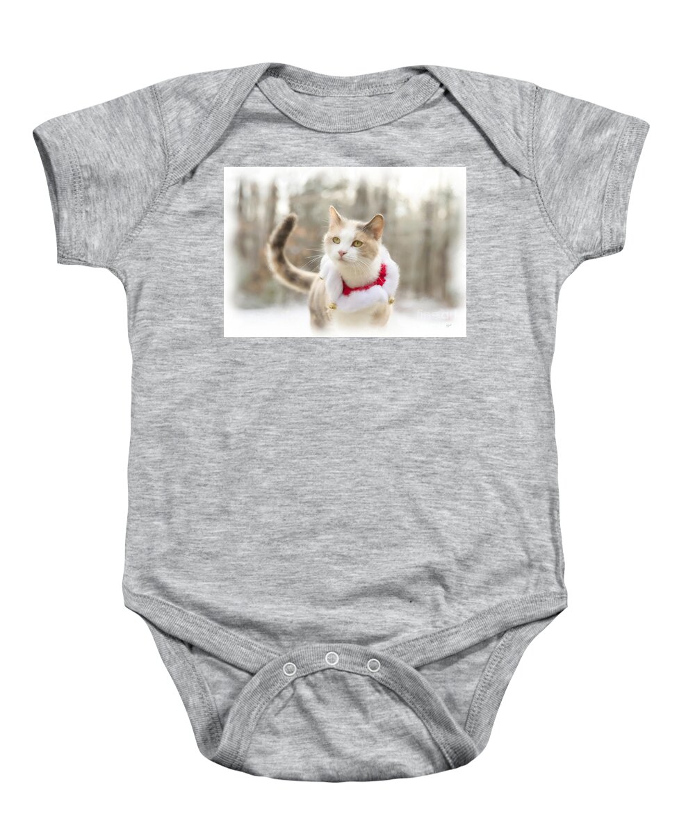 Cat Baby Onesie featuring the painting Holiday Cat by Alana Ranney
