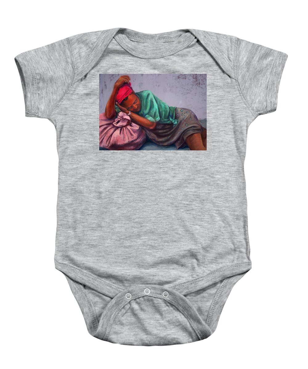 Figurative Baby Onesie featuring the pastel Homeless in Haiti by Marian Berg