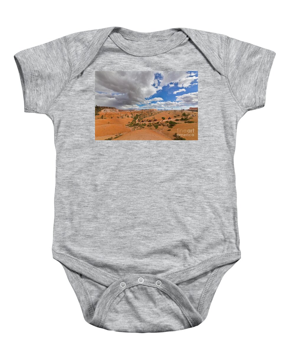 00536687 Baby Onesie featuring the photograph Horseback Riders On Trail Bryce Canyon by Yva Momatiuk John Eastcott