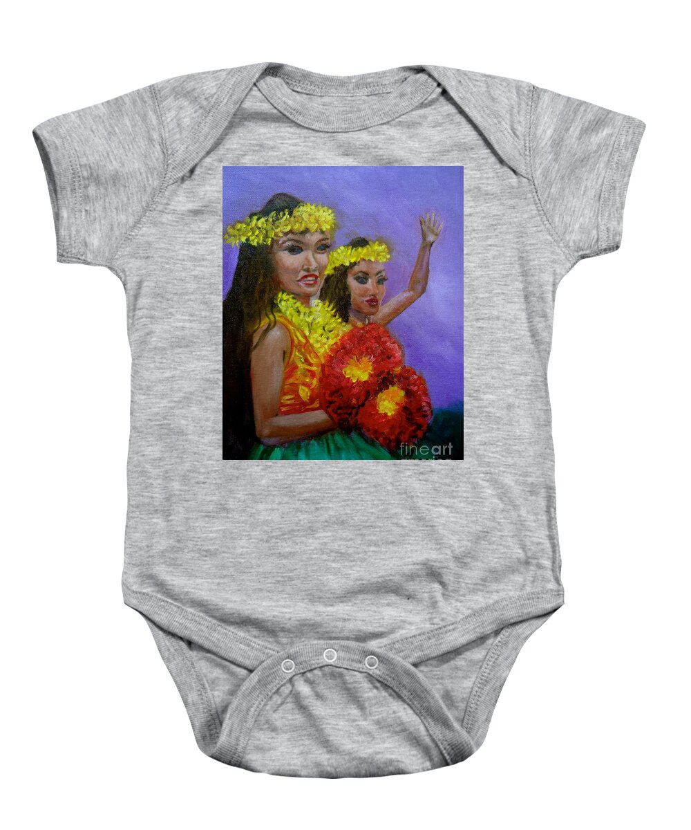 Hula Dance Baby Onesie featuring the painting Hula Lessons by Jenny Lee