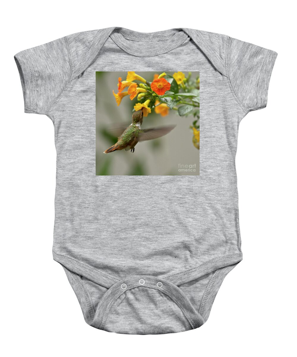 Bird Baby Onesie featuring the photograph Hummingbird sips Nectar by Heiko Koehrer-Wagner