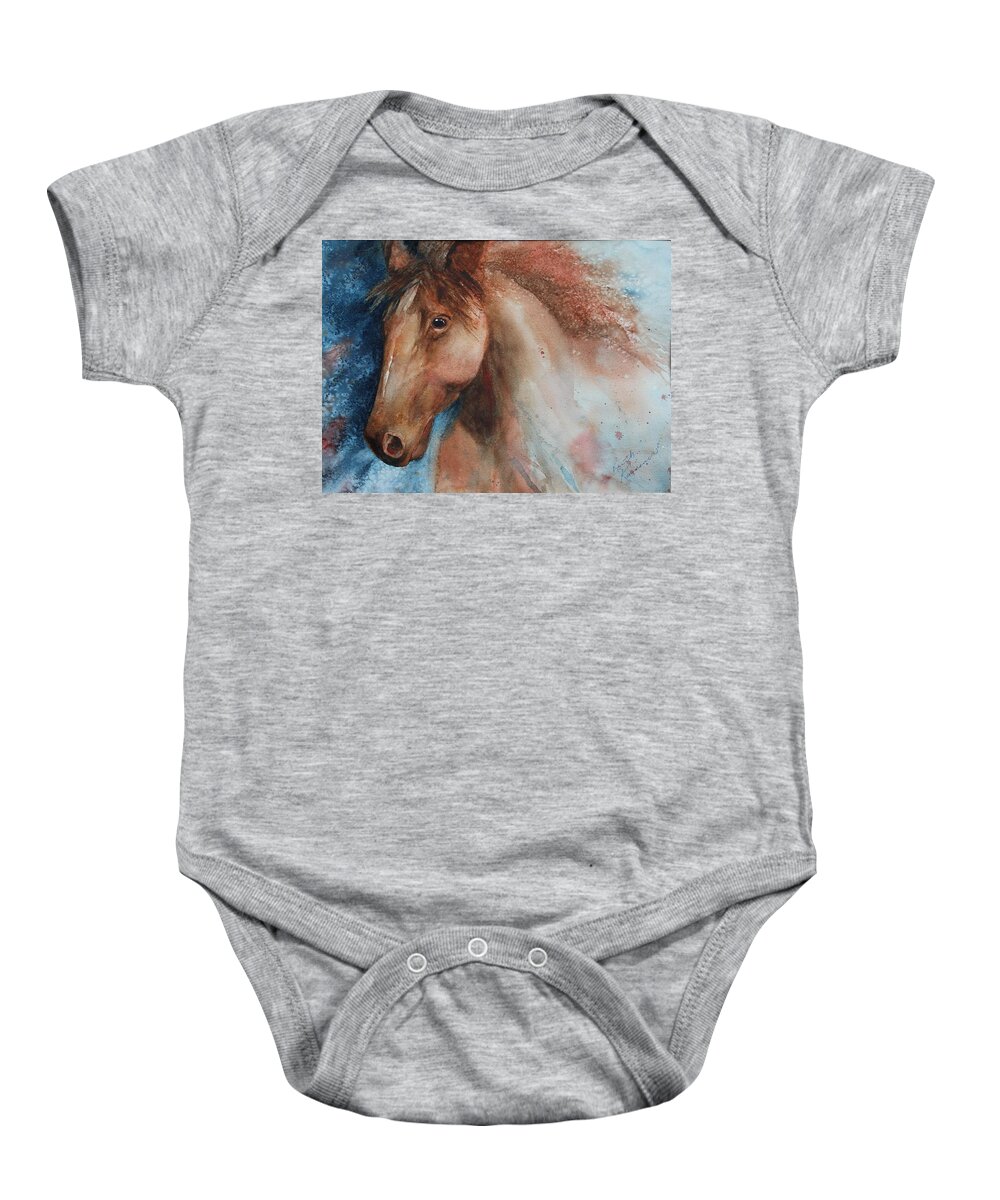 Horse Baby Onesie featuring the painting Hunter by Ruth Kamenev
