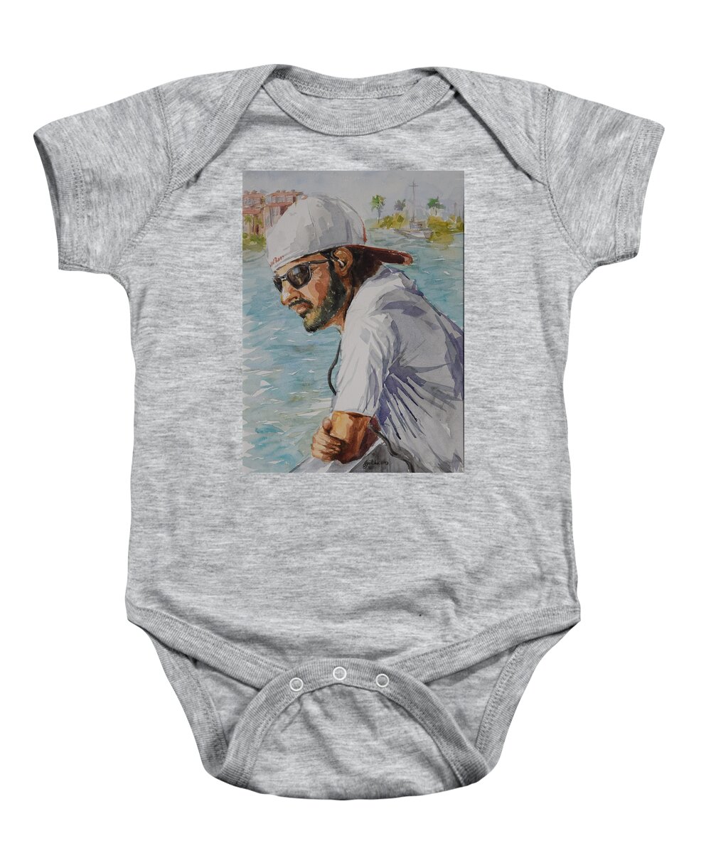 On The Boat Baby Onesie featuring the painting In Tuned by Jyotika Shroff