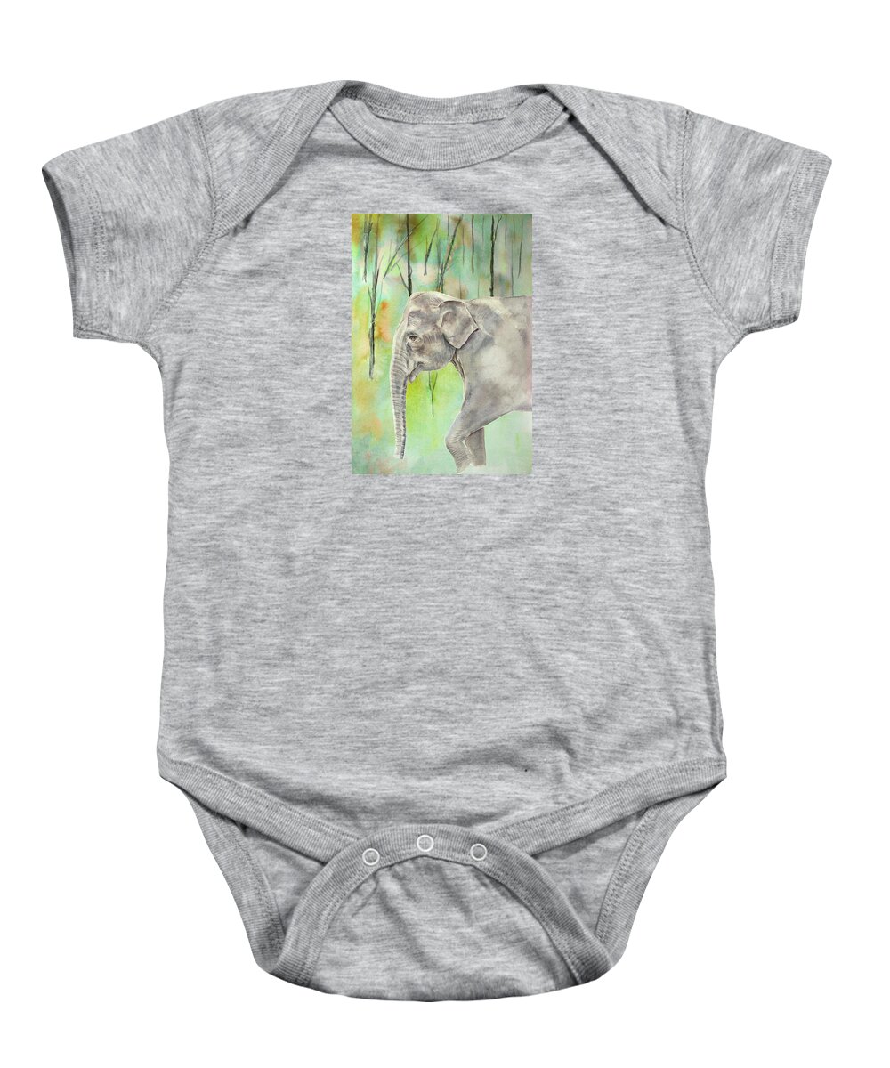 India Baby Onesie featuring the painting Indian Elephant by Elizabeth Lock