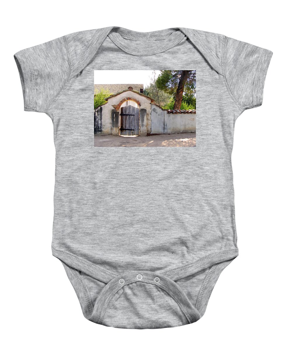 California Missions Baby Onesie featuring the photograph Into the Light - Mission San Miguel Archangel, California by Denise Strahm