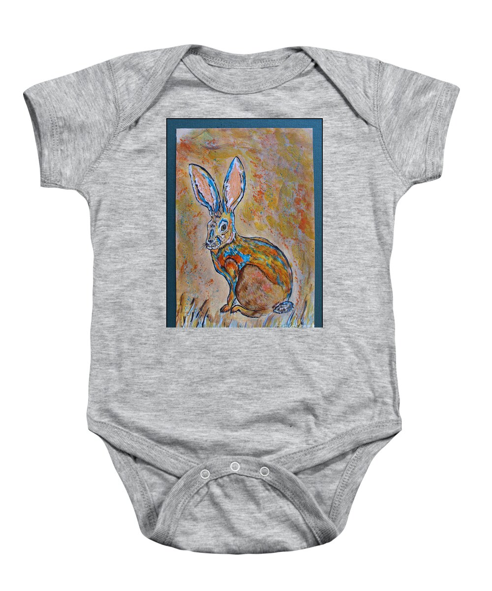 Rabbit Baby Onesie featuring the painting JackRabbit by Ella Kaye Dickey