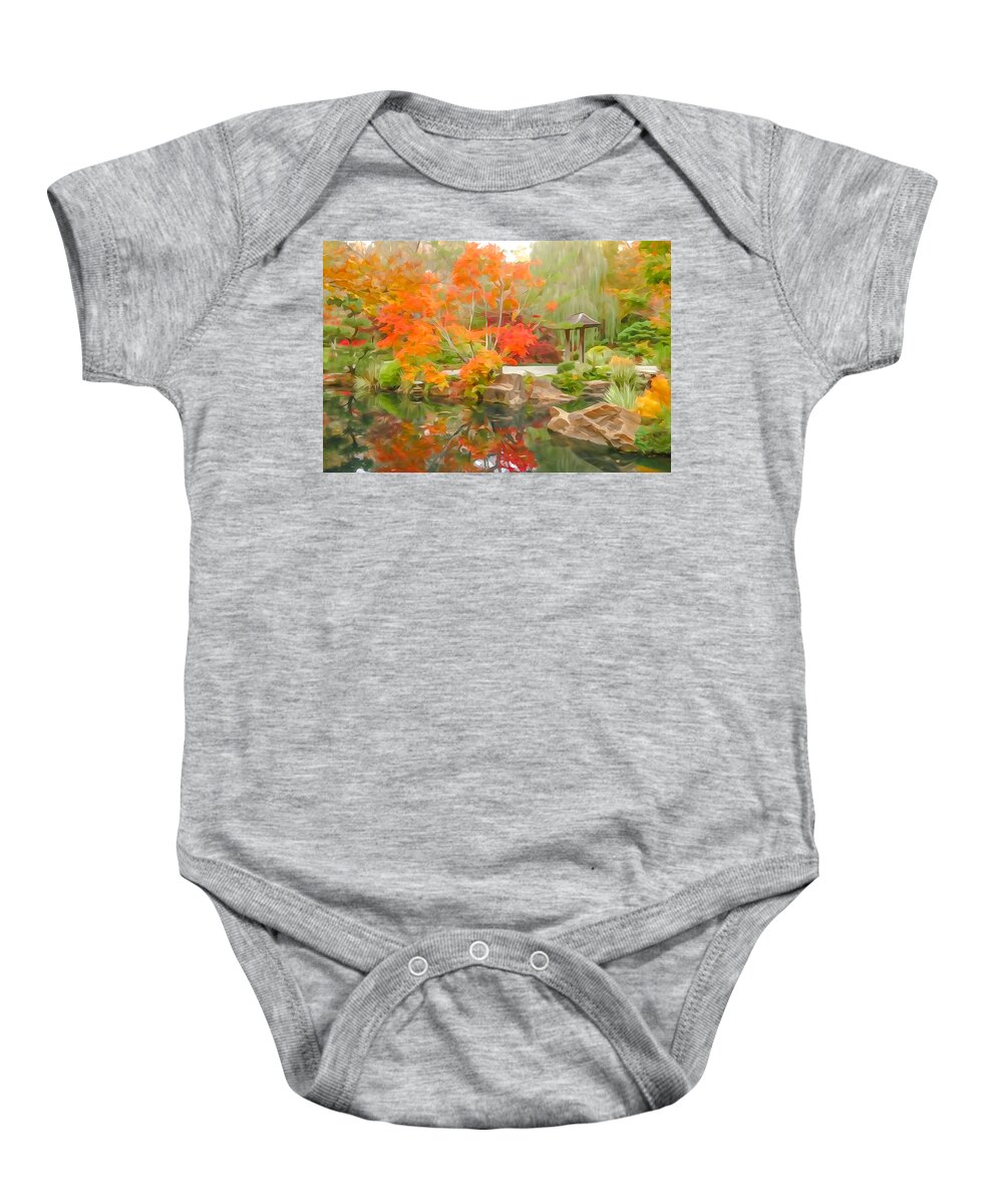 Autumn Baby Onesie featuring the photograph Japanese Garden Impression 1 by Tom and Pat Cory
